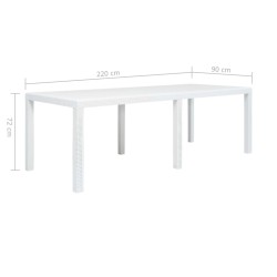 Table de jardin Blanc 220x90x72 cm Plastique Aspect de rotin 