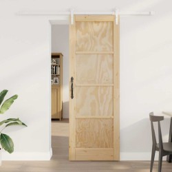 Porte Coulissante avec Ensemble de Quincaillerie 73.5x211 cm Bois Massif en Pin 