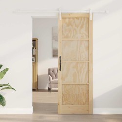 Porte Coulissante avec Ensemble de Quincaillerie 73.5x211 cm Bois Massif en Pin 