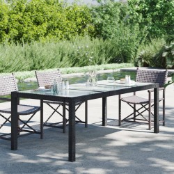 Table de jardin Noir 190x90x75 cm Verre trempé/résine tressée 