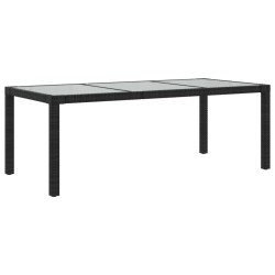 Table de jardin Noir 190x90x75 cm Verre trempé/résine tressée 