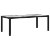 Table de jardin Noir 190x90x75 cm Verre trempé/résine tressée 