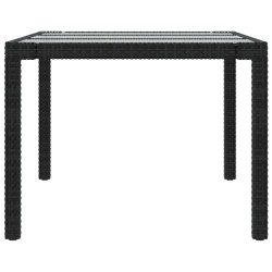 Table de jardin Noir 190x90x75 cm Verre trempé/résine tressée 