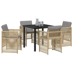 Ensemble de jardin 5 pièces avec coussins beiges en rotin synthétique 