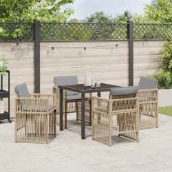Ensemble de jardin 5 pièces avec coussins beiges en rotin synthétique 