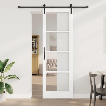 Porte coulissante avec quincaillerie 'ORKDAL'en bois massif blanc et verre 