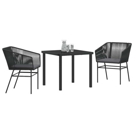 Ensemble de salle à manger jardin de 3 pièces avec coussins en poly rotin noir. 