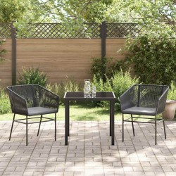Ensemble de salle à manger jardin de 3 pièces avec coussins en poly rotin noir. 