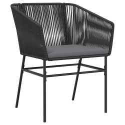 Ensemble de salle à manger jardin de 3 pièces avec coussins en poly rotin noir. 