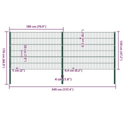 Panneau de clôture avec poteaux Fer 3,4 x 1,2 m Vert 