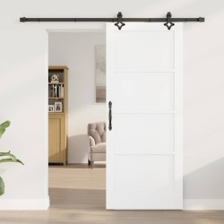 Porte coulissante avec un kit de quincaillerie blanche 83x202 cm en bois massif de pin 