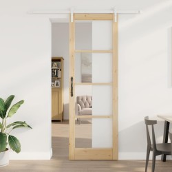 Porte coulissante avec kit de quincaillerie 'ORKDAL'Bois massif & Verre 