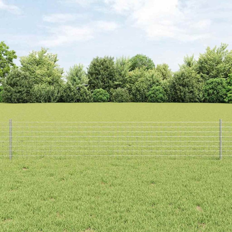 Clôture Euro avec 22 poteaux en U Argent 0,4x50 m Acier 