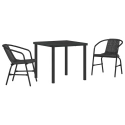Set de salle à manger de jardin 3 pièces en rattan poly noir 