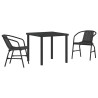 Set de salle à manger de jardin 3 pièces en rattan poly noir 