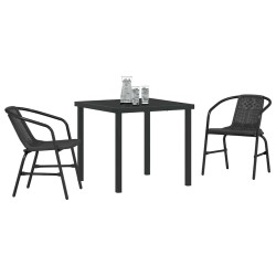 Set de salle à manger de jardin 3 pièces en rattan poly noir 