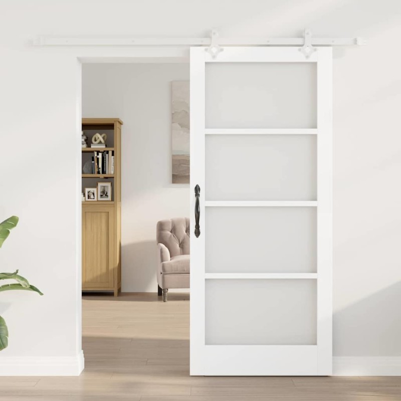 Ensemble de portes coulissantes avec kit de quincaillerie blanc en bois massif 86x198,5 cm 