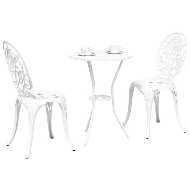 Ensemble de Bistro de Jardin 3 Pièces en Aluminium Blanc 