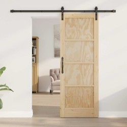 Porte Coulissante avec Ensemble de Quincaillerie 73.5x198.5 cm Bois Massif en Pin 