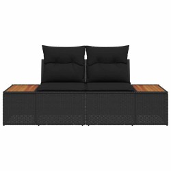 Sofa de jardin 2 places avec coussins en poly rotin noir 