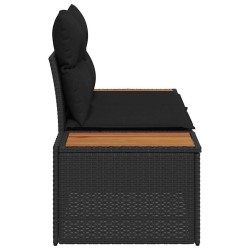 Sofa de jardin 2 places avec coussins en poly rotin noir 