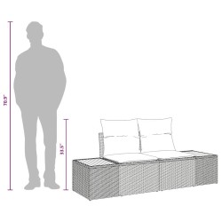 Sofa de jardin 2 places avec coussins en poly rotin noir 