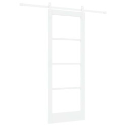 Porte coulissante avec quincaillerie "ORKDAL" en bois massif blanc et verre 