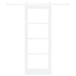 Porte coulissante avec quincaillerie "ORKDAL" en bois massif blanc et verre 