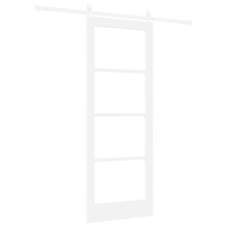 Porte coulissante avec quincaillerie "ORKDAL" en bois massif blanc et verre 