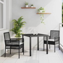 Ensemble de salle à manger de jardin 3 pièces avec coussins noir en rotin synthétique 