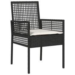 Ensemble de salle à manger de jardin 3 pièces avec coussins noir en rotin synthétique 