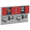 Ensemble de cabinet à outils et de panneau perforé de 4 pièces monté sur le mur en métal rouge 