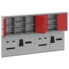 Ensemble de cabinet à outils et de panneau perforé de 4 pièces monté sur le mur en métal rouge 