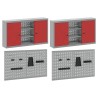 Ensemble de cabinet à outils et de panneau perforé de 4 pièces monté sur le mur en métal rouge 
