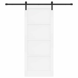 Porte coulissante avec ensemble de quincaillerie blanche 86x211 cm en bois massif de pin 