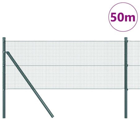 Clôture en fil soudé avec 13 poteaux verts 0.5x50 m en acier 
