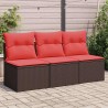 Sofa de jardin 3 places avec des coussins en poly rattan marron. 