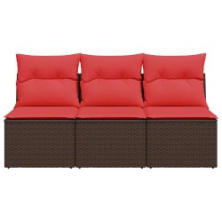 Sofa de jardin 3 places avec des coussins en poly rattan marron. 