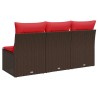 Sofa de jardin 3 places avec des coussins en poly rattan marron. 