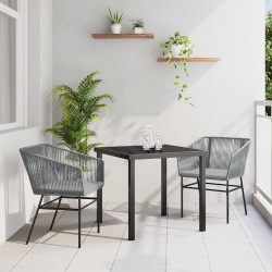 Ensemble de salle à manger de jardin 3 pièces avec coussins en poly rotin gris 