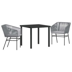 Ensemble de salle à manger de jardin 3 pièces avec coussins en poly rotin gris 