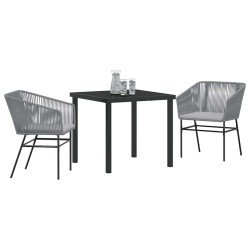 Ensemble de salle à manger de jardin 3 pièces avec coussins en poly rotin gris 