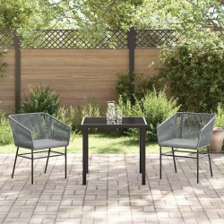 Ensemble de salle à manger de jardin 3 pièces avec coussins en poly rotin gris 