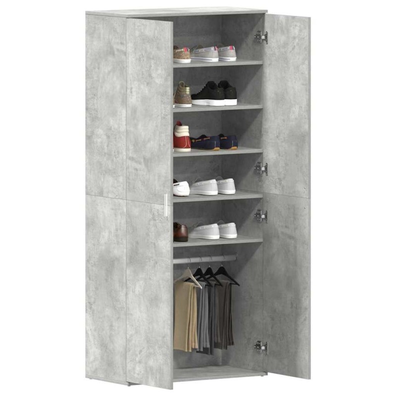 Armoire à chaussures gris béton 80x39x180 cm en bois aggloméré 
