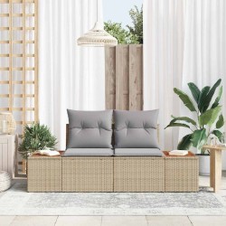 Canapé de jardin 2 places avec coussins en poly rattan beige 
