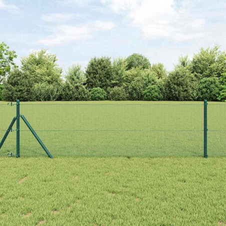 Clôture en fil soudé avec 13 poteaux verte 0.5x50 m en acier 