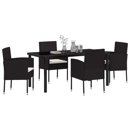 Ensemble de repas de jardin de 5 pièces avec coussins en noir poly rotin 