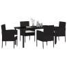 Ensemble de repas de jardin de 5 pièces avec coussins en noir poly rotin 