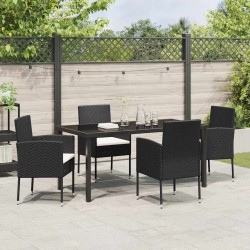 Ensemble de repas de jardin de 5 pièces avec coussins en noir poly rotin 