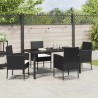 Ensemble de repas de jardin de 5 pièces avec coussins en noir poly rotin 